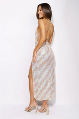 Sparkly Eyes Sequin Midi Dress Champagne