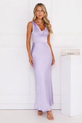 Crystal Luxe Satin Maxi Dress Lilac