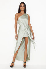 Make Her Move Satin Midi Dress Sage