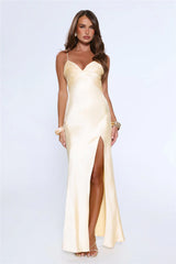 Silken Evenings Satin Maxi Dress Yellow
