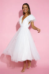Bells Are Ringing Tulle Midi Dress White
