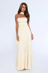 Satin Tempt Strapless Maxi Dress Lemon