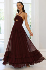 Enchanted Bloom Halter Maxi Dress Maroon