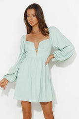 Dress To Express Long Sleeve Mini Dress Sage