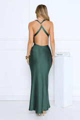Evening Shine Satin Maxi Dress Green