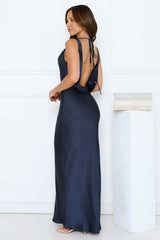 Seen For You Cowl Neck Satin Maxi Dress Dark Navy