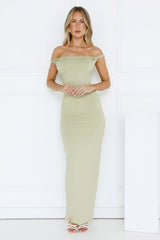 Into My Cart Off Shoulder Maxi Dress Sage