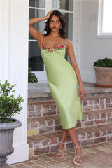Blooming Relationship Satin Midi Dress Green