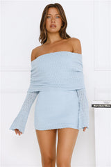 Stay Pretty Off Shoulder Mini Dress Blue