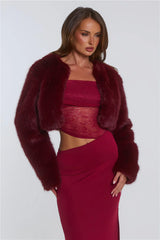 St Moritz Soirée Faux Fur Cropped Jacket Wine