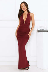 Starlit Elegance Halter Maxi Dress Burgundy