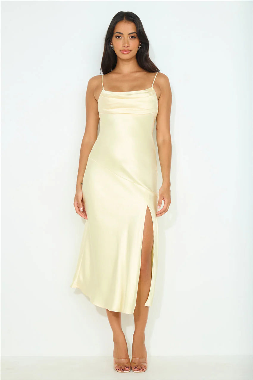 Blossom Joy Satin Midi Dress Yellow