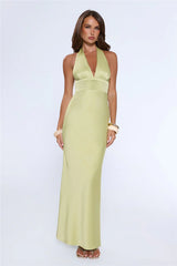 The Evening Standard Halter Satin Maxi Dress Green
