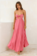 Vibes Are Priceless Strapless Satin Pleated Maxi Dress Rose